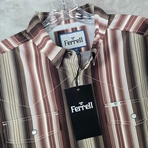 Ferrell‎ Western Shirt Men Medium Brown Striped Pearl Snap Long Sleeve Stretch